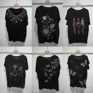 Oversized T-shirt Viscose Women's T-shirts Bulk Supplier Custom Rhinestone T-shirt Women's T-shirts with Glitter Graphic T-shirt