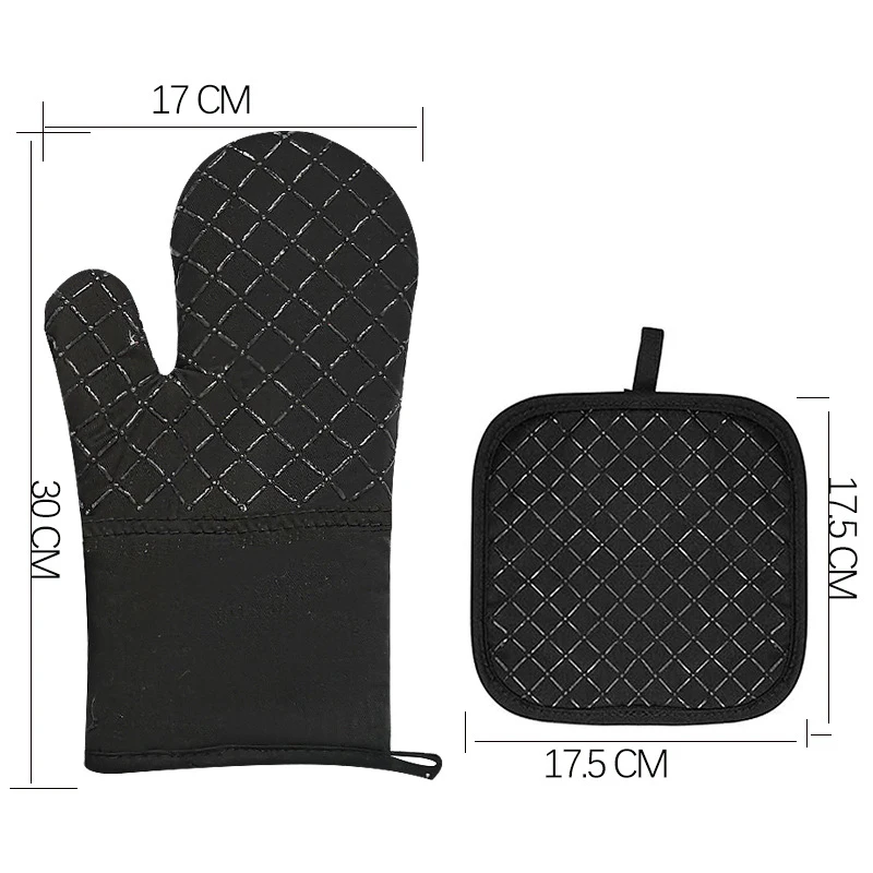 DELAESI Guanti da Forno Professionale Set di 4 Guanti da Forno e Presine in Cotone Nero Resistenti al Calore e Antiscivolo