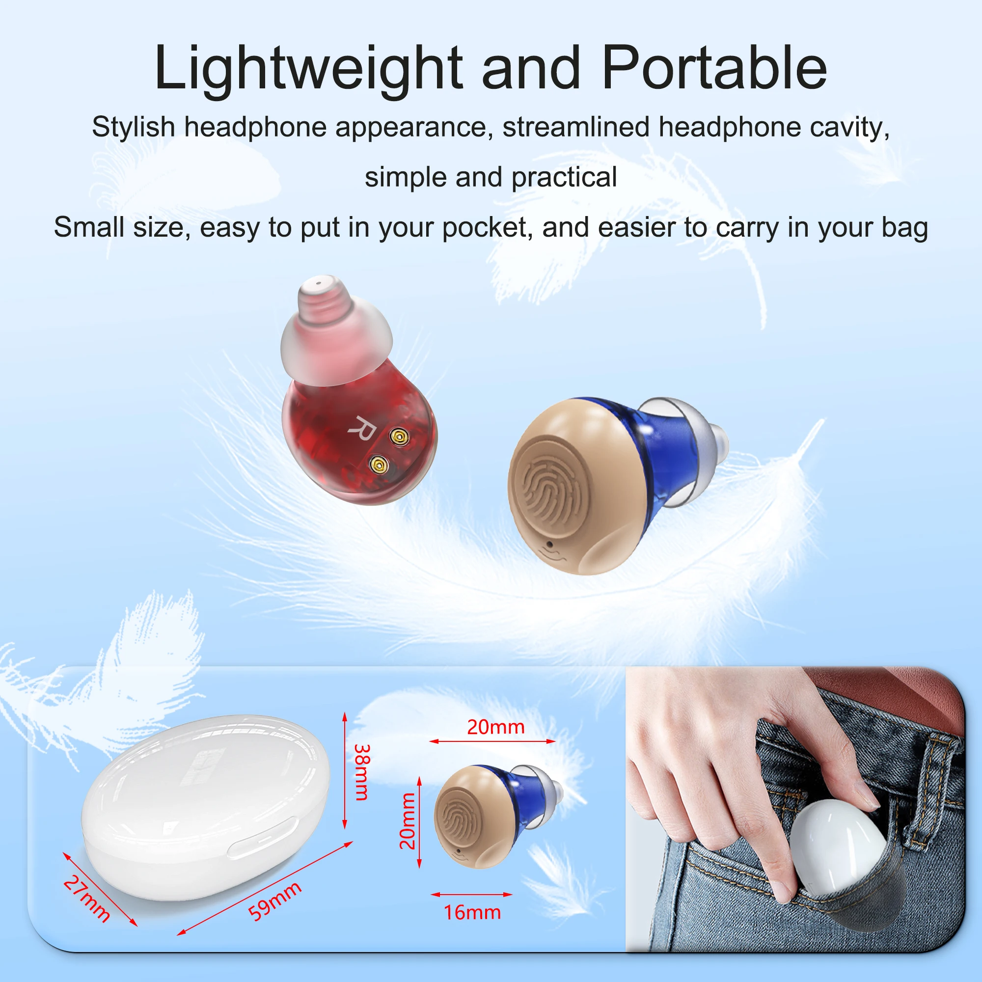 HealthTree Portable Rechargeable Hearing Amplifier – ITE Digital Sound Enhancer, Dual Ear (JKS60E-Dual), White