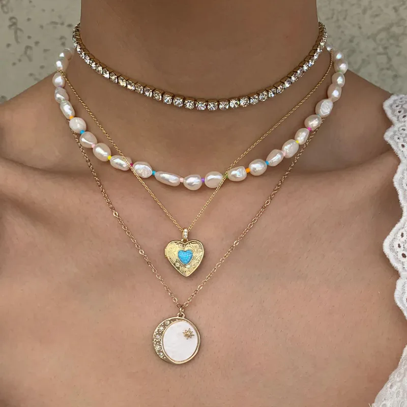 Unique Style INS Real Gold Plating Brass Fake Opal Gemstone Heart Photo Locket Pendant Necklace Fashion