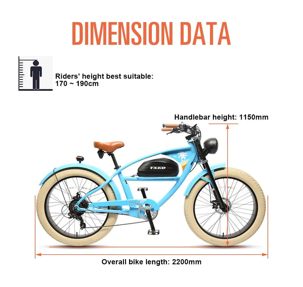Txed Popular 26 Inch Chopper 500w Rear Motor E Motorcycle Bicycle Ebike