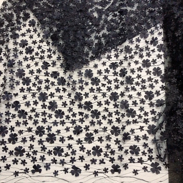 French Net 3d Flower Lace Fabric Ivory Small Bridal Wholesale