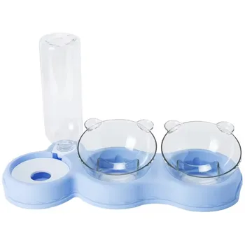 Pet dog bowl double bowl automatic drinking water anti-knock cute feeding bowl good quality