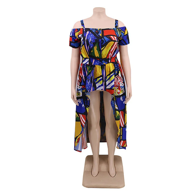 2021 summer dress woman tops fashion one-shoulder fashion Sexy  tie-dye irregular Printed dress wholesale yf1164