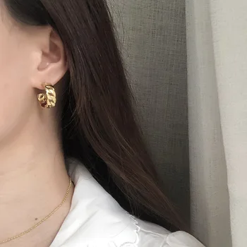 Waterproof Hypoallergenic Stainless Steel Women Minimalist Jewelry 18k Gold Plated Hollow C Cuban Chain Hoop Stud Earrings