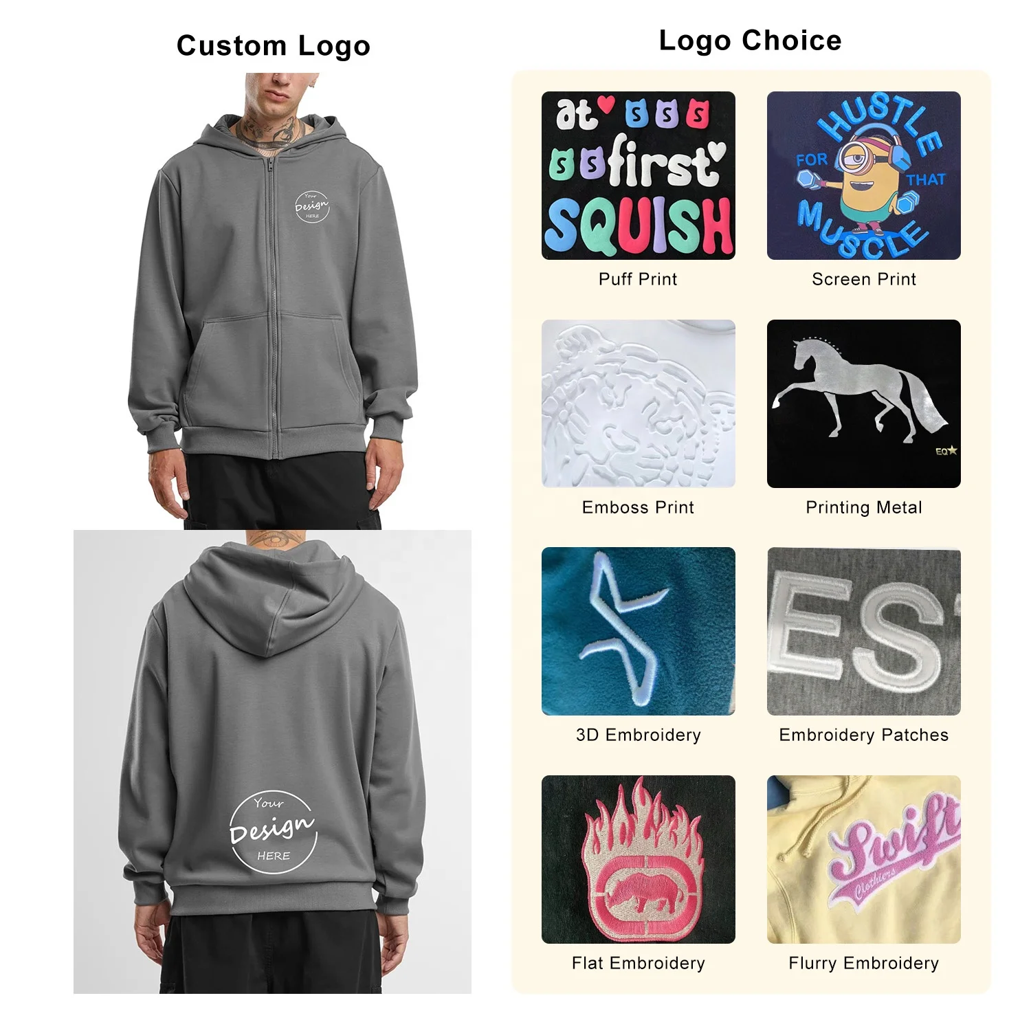 JL815B Double Zip-Up Full Zip up Hoodie 450 Gsm Bulk Plain Blue 100 Cotton Heavyweight Full Zip up Hoodie Men