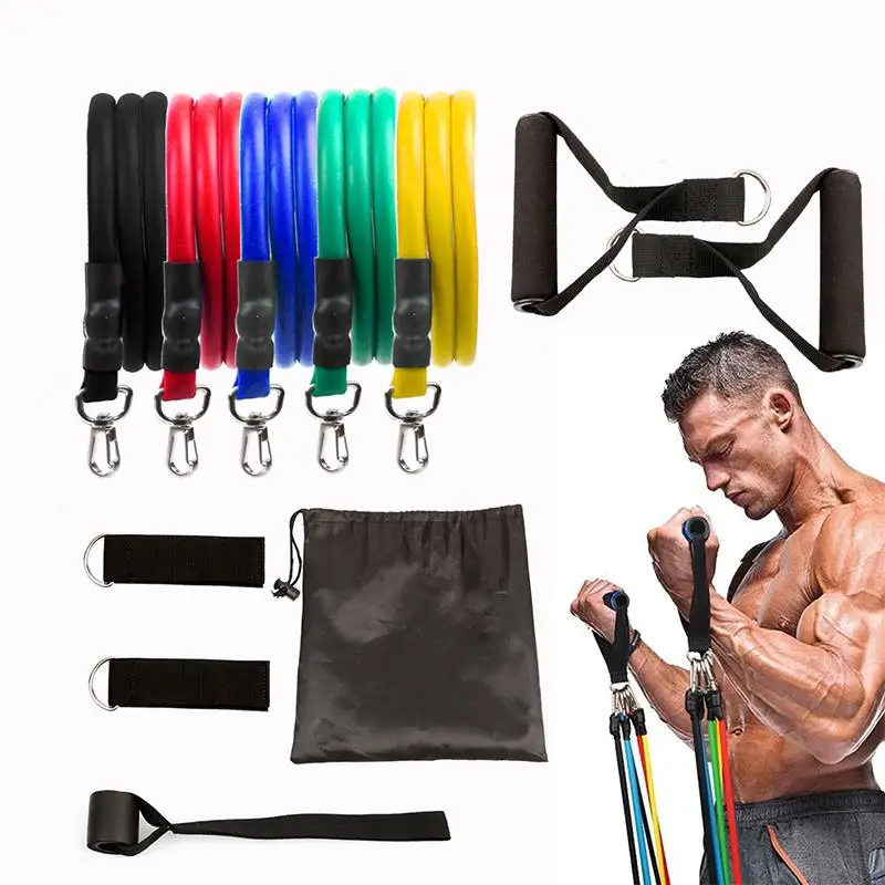 11pcs Pull Rope Fitness Exercises Resistance Bands Latex Tubes Pedal Excerciser 