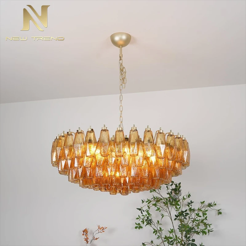 cpl-449 Modern Luxury Pink Murano Glass Chandelier – Custom Handblown Multi-Head LED Pendant Light for Villa Dining Room & Nordic Retro Interiors