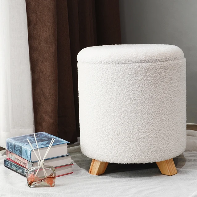 Velvet Stool Soft Ottoman Round Stool Pouffe Ottoman Footstool Blue Velvet Ottoman