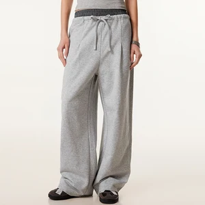 Factory One Stop Custom Loose Fit Heavyweight French Terry Sweatpants Women Plain Blank Straight Leg Double Waist Sweatpants