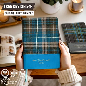 Premium Stationery A5 A6 Plaid PU Leather Customized Logo Hardcover NFC Multiple Color Check Pattern Boutique Fabric Notebook
