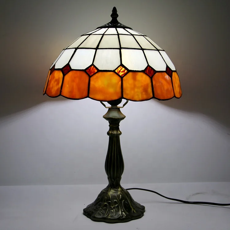 LongHuiJing Yellow Luxury Tiffany Style desk Lamp Handcrafted table Lamps Stained Glass lampshade light custom made