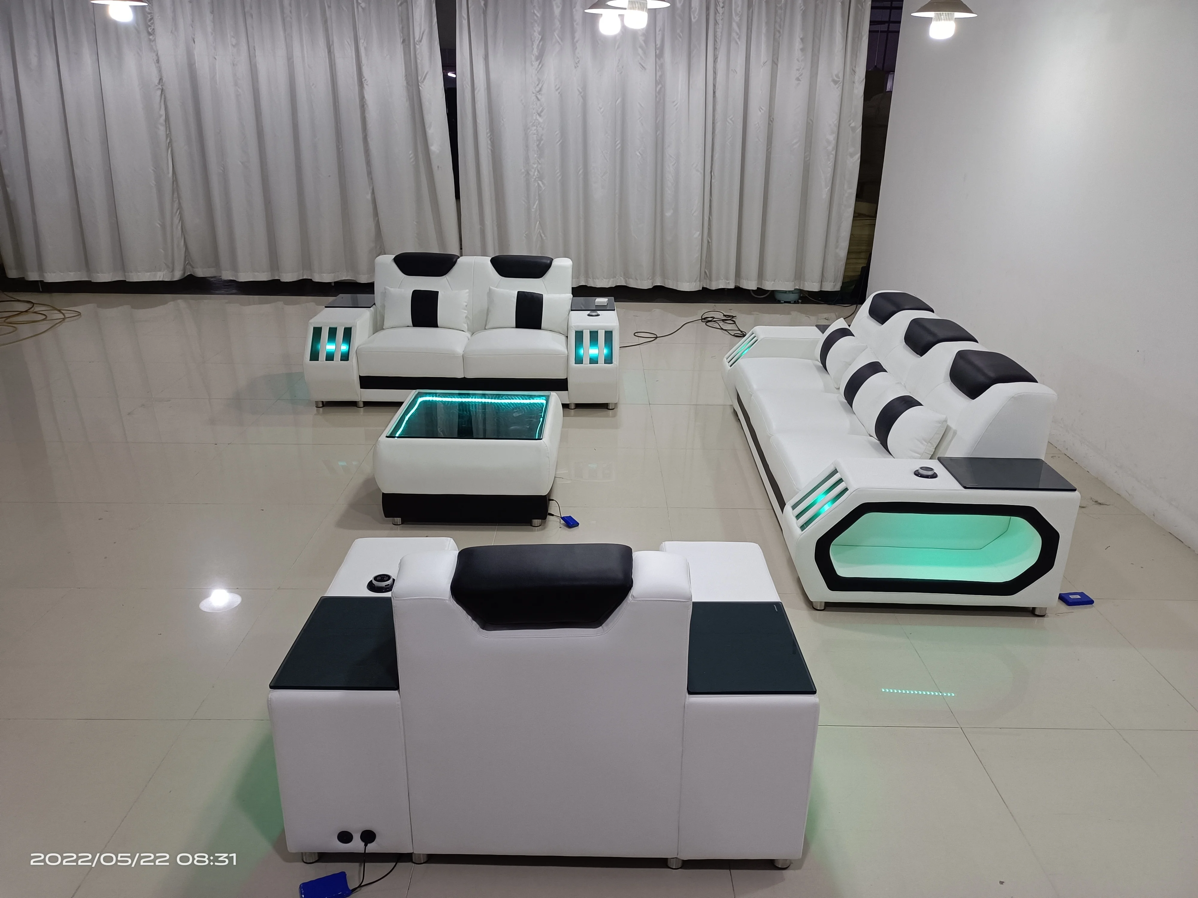 LED Light Smart Sofa Modern Living Room Luxury Furniture Multifunctional Electric Leather Sofa