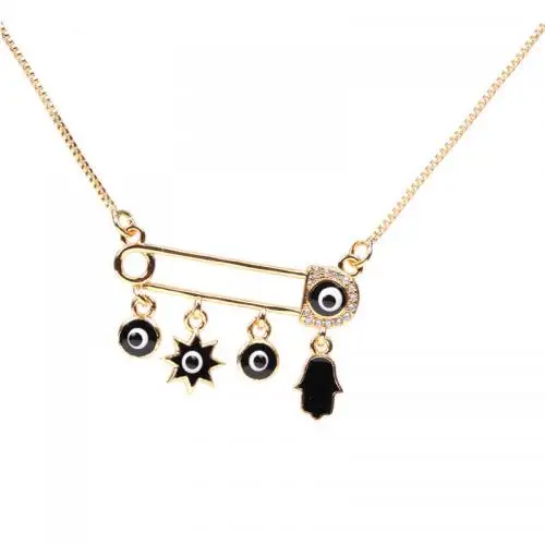 evil eye safety pin necklace