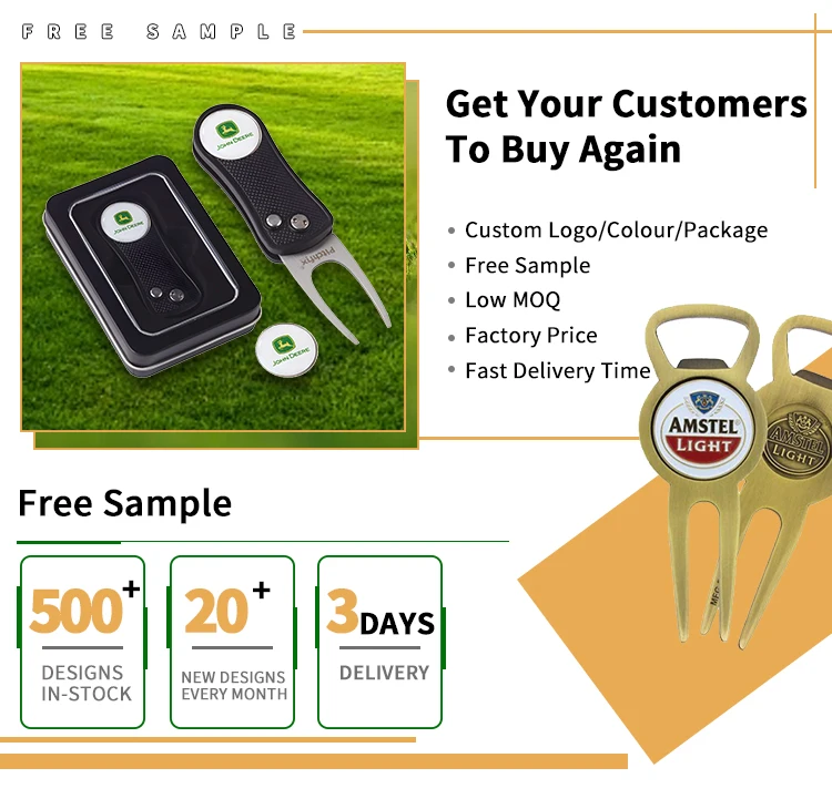 Custom Logo Golf Divot Tools Pitchfork Ball Marker Set Stainless Steel