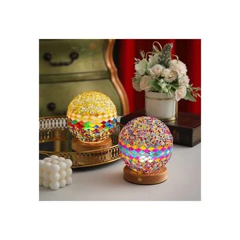 Turkish table lamp USB plug LED lamp mosaic glass night light home bedroom Mediterranean night light