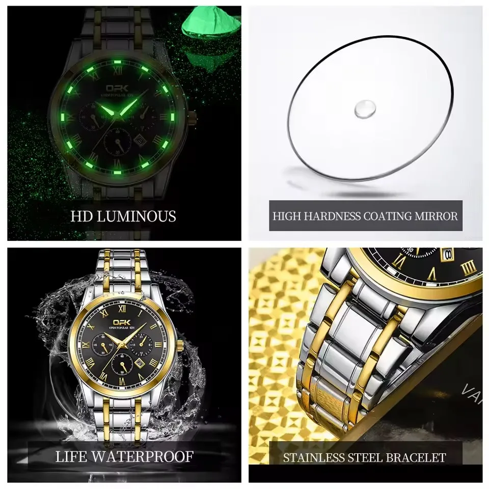 OPK 8119 Dual Calendar Men's Quartz Watch Waterproof Luminous