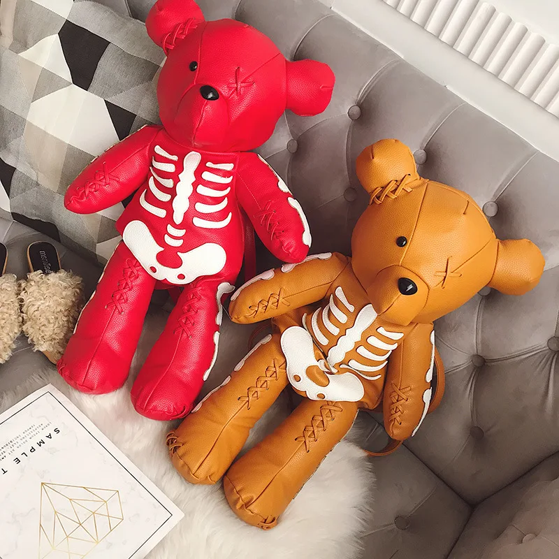 Red Skeleton Teddy Bear Backpack Gothic Skeleton Bear Backpack Punk Designer Backpacks RED | eBay main image 2