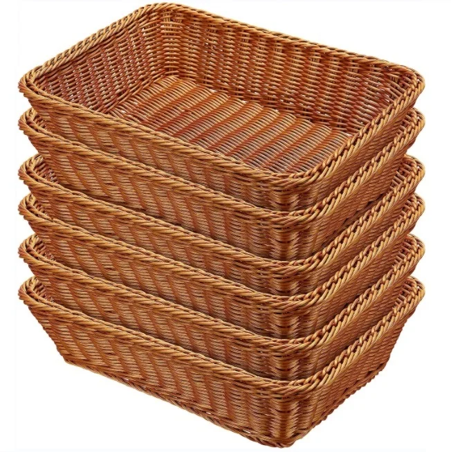 Ht 40cm Poly Wicker Bread Rattan Basket Woven Tabletop Food Fruit