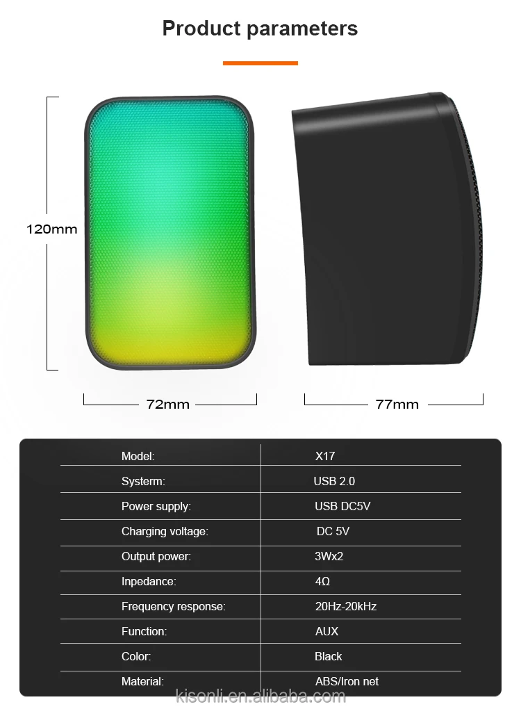 Kisonli X17 Usb 2.0 Speaker Portable with Light
