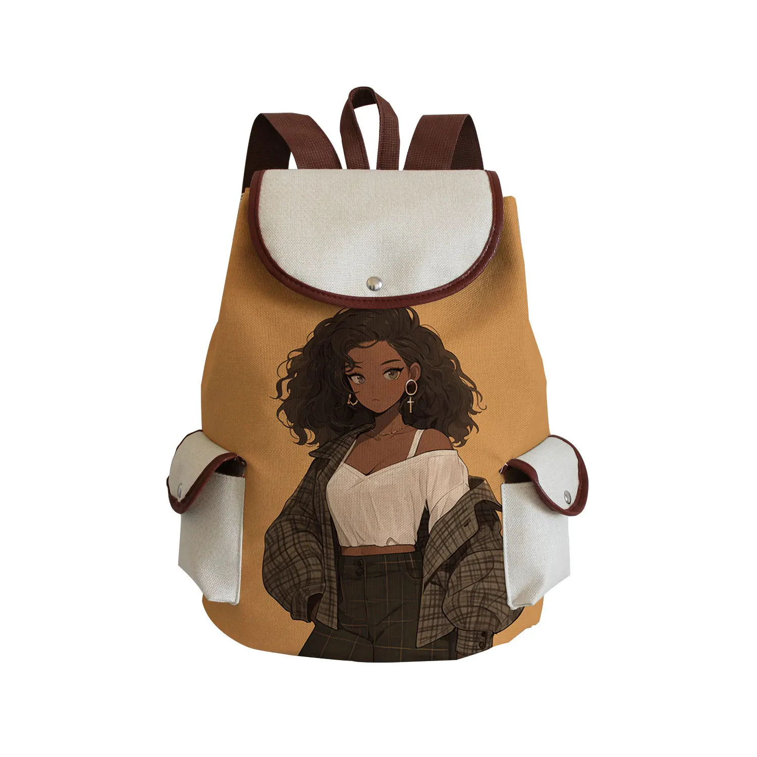 Classic Vintage Black Travel Bag Cute African School Bags Girls Fashionable  Unisex Polyester Button Cartoon Gym Use