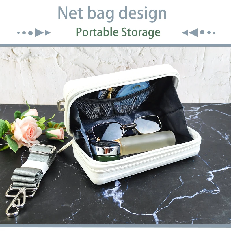 Fashion Mini Toiletry Bag Luxury Portable Makeup Suitcase Waterproof Cosmetic Bag With Shoulder Strap details