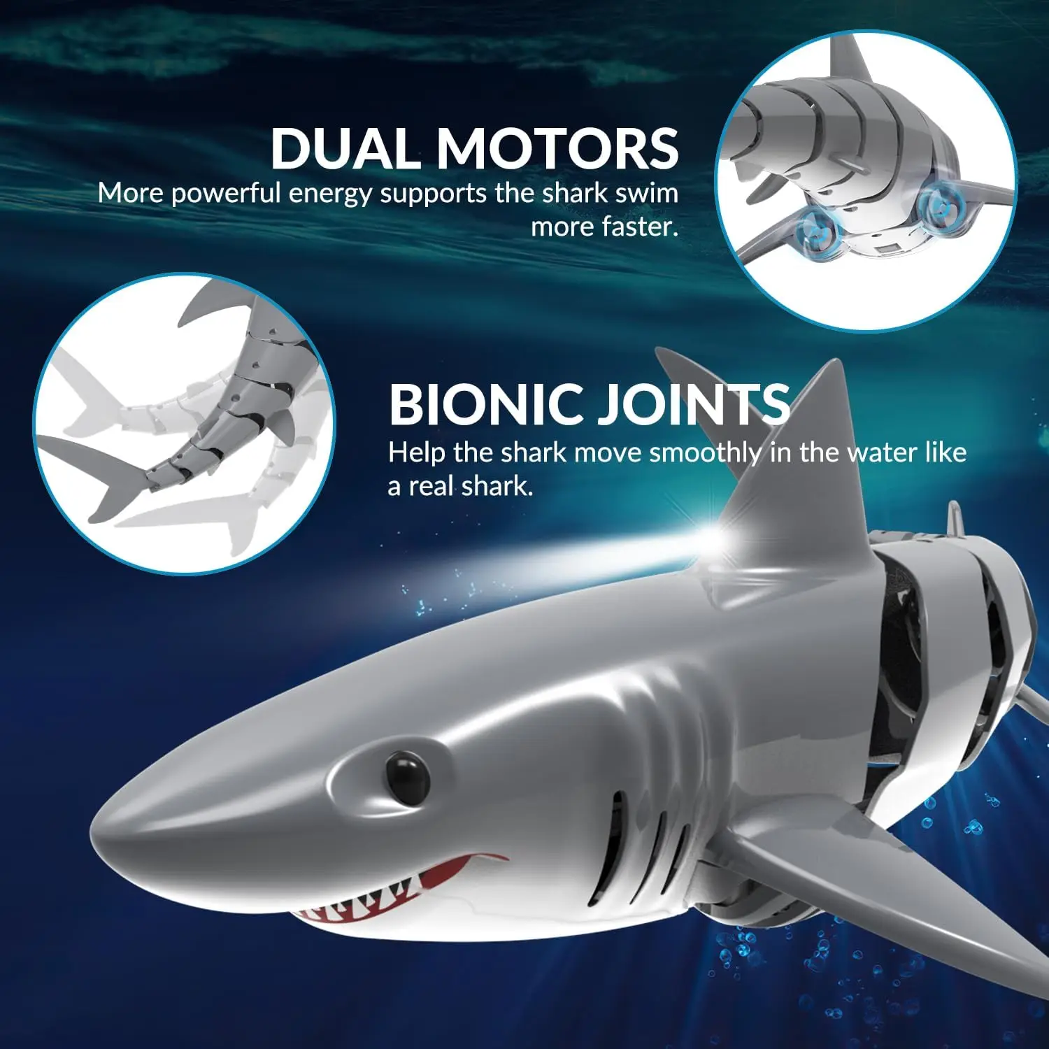 ROXGOCT RC Animals Remote Control Shark Toys for Kids 1:18 Scale High Simulation RC Shark for Pool Electric Robot Toy with Light