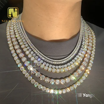 Ready Made Full Size Moissanite Chain in Stock 18k Gold Plated Necklace Hip Hop Jewelry Tennis Chain Necklace Bracelet Iced Out
