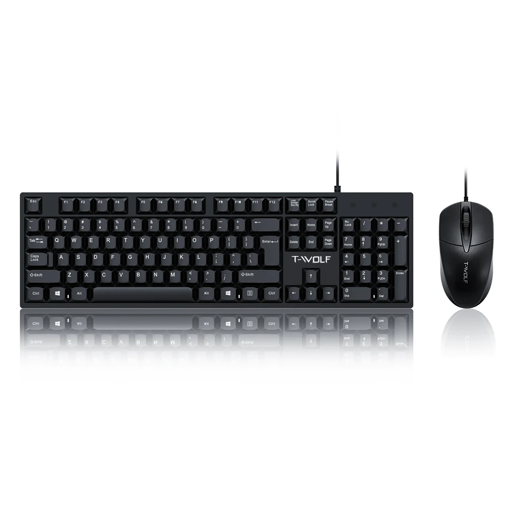 T-WOLF T15 Wired Keyboard and Mouse Combo - Ergonomic 104-Key