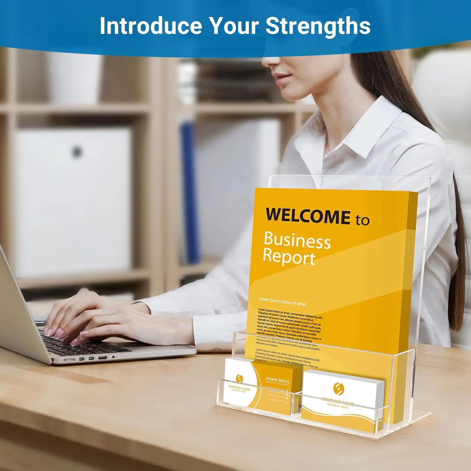 Factory Clear Desktop Countertop Flyer Display Stand Acrylic Brochure Holder Pamphlet Holders with Business Card Storage