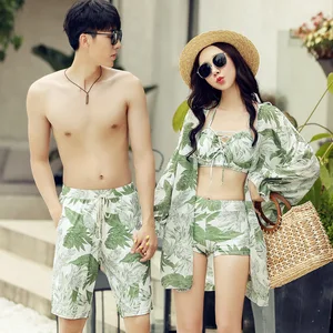 Women Bikini Dress Men Beach Swim Trunks Print Custom OEM Service Adults 2026 New Fashion Couples Swimsuit Cover-up Three Pieces