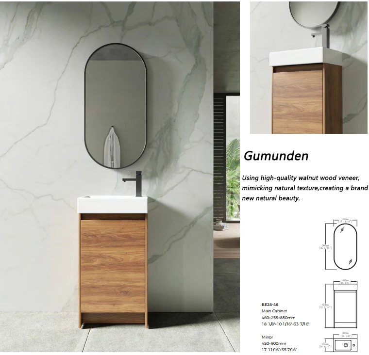 New design customized vanity with mirror wash basin for hotel bathroom sink small wall hung bathroom cabinet details