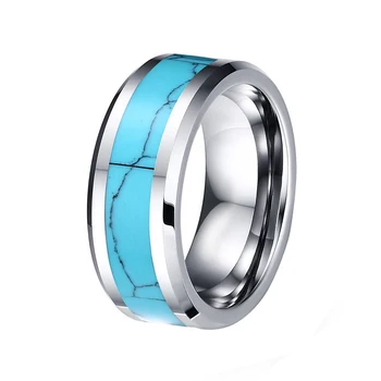 Jewelry 8mm imitated blue Turquoise inlay Tungsten Wedding Rings for Men and Women