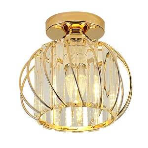 Modern Manufacture European Style E27 Iron Semi Flush Mount Ceiling Lighting Fixture for Home  Gold Luxury Crystal Ceiling Lamps
