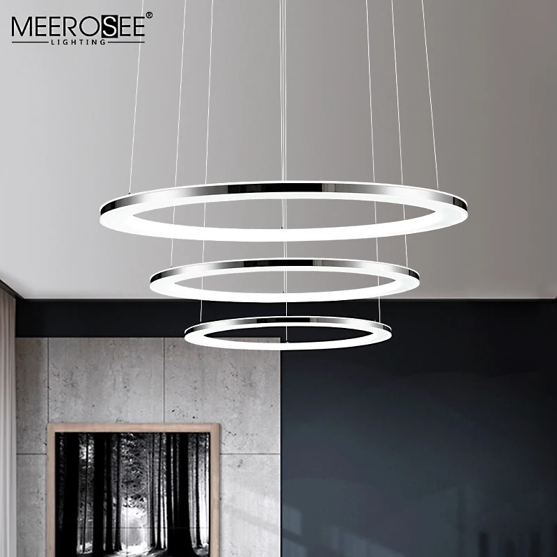 MEEROSEE Circle LED Acrylic Light Modern 3 Ring Light DIY Pose Metal Round Hanging Light for Home Apartment MD86747