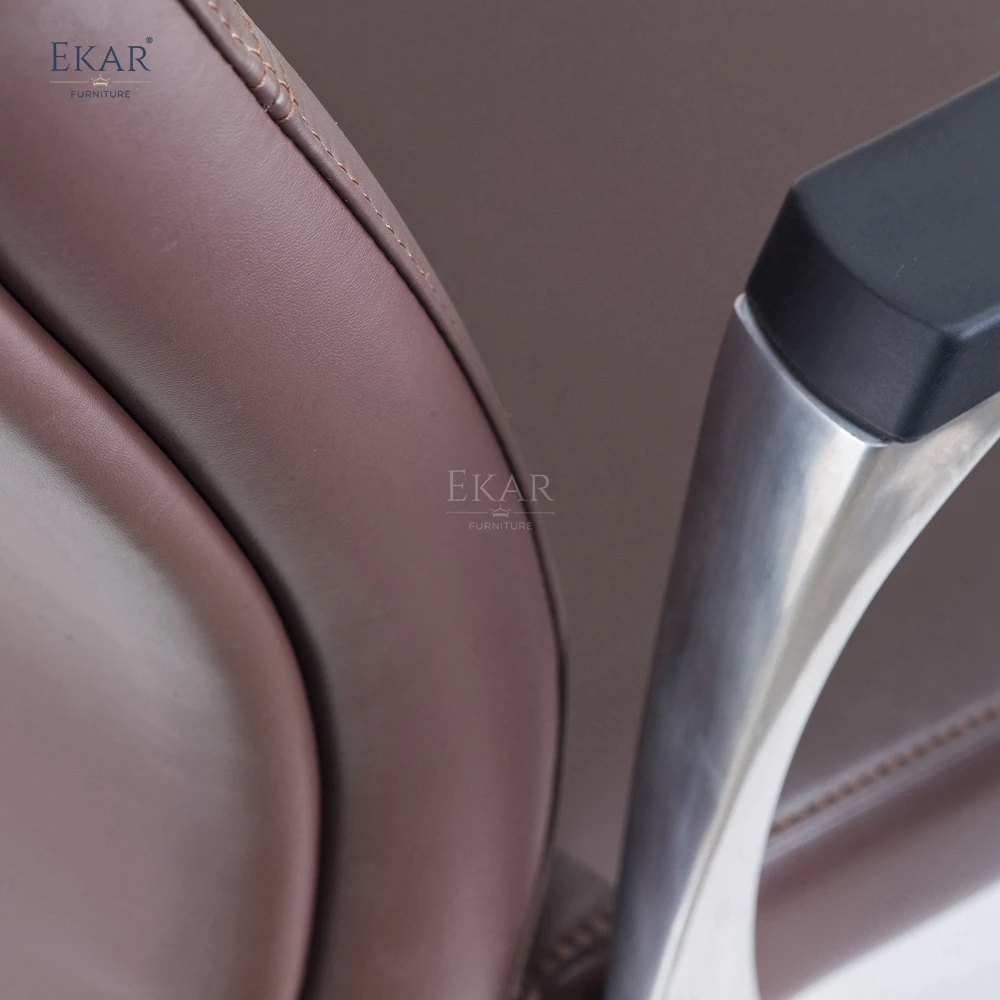 Elegant Italian Imported Top-Grain Leather Office Chair with PU Soft-Padded Armrests manufacture