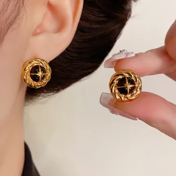 S925 Silver Brass Star Ring Earrings Retro Personality Simple Joker Design Gold Plated Trendy Featuring Zircon Main Wholesale