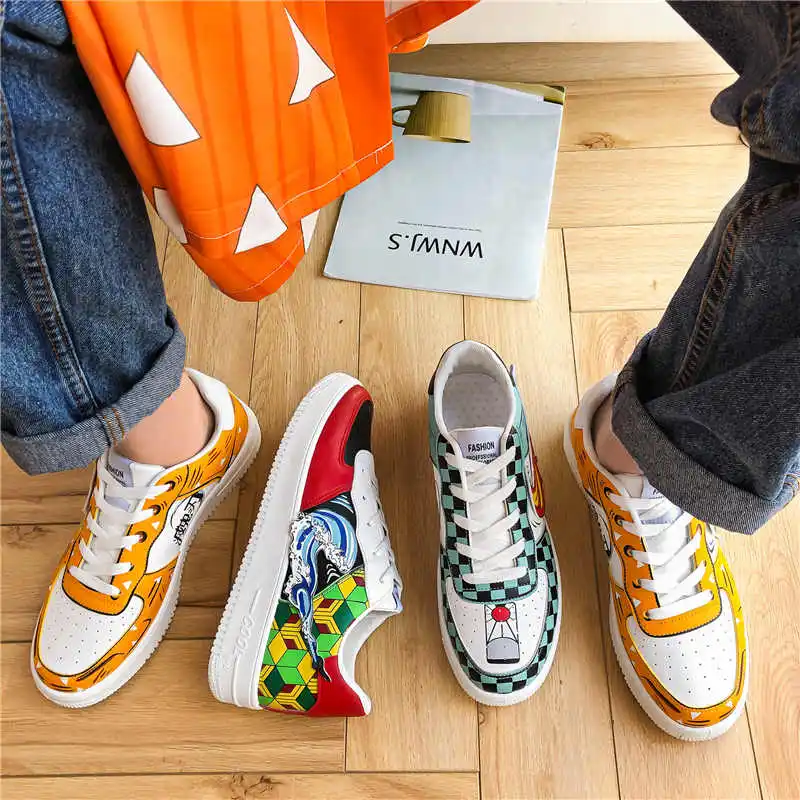 Дизайнерские мужские кроссовки с логотипом на заказ, Мужская дышащая повседневная обувь 3D с рассекающим демонов, Мужская обувь для скейтборда