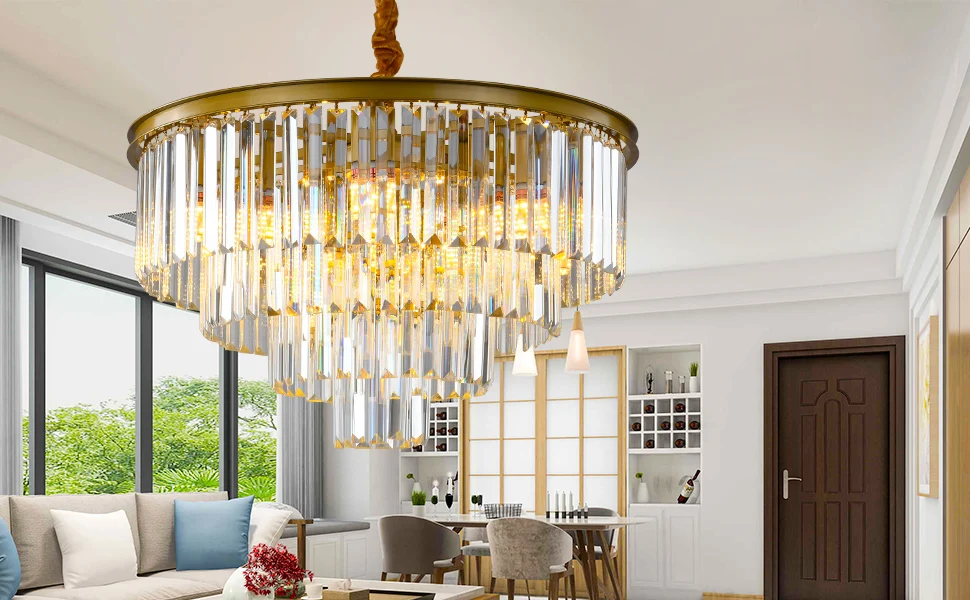 Modern Crystal Chandelier Lighting Round Chandelier Hanging Pendant Ceiling Light