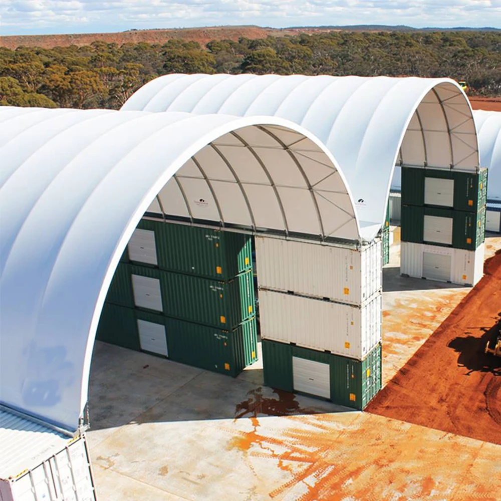 Customized 40FT Container Shelter PVC Cover Steel Structure Container Metal Dome Shelter 4040 6040 Waterproof Pvc Coated