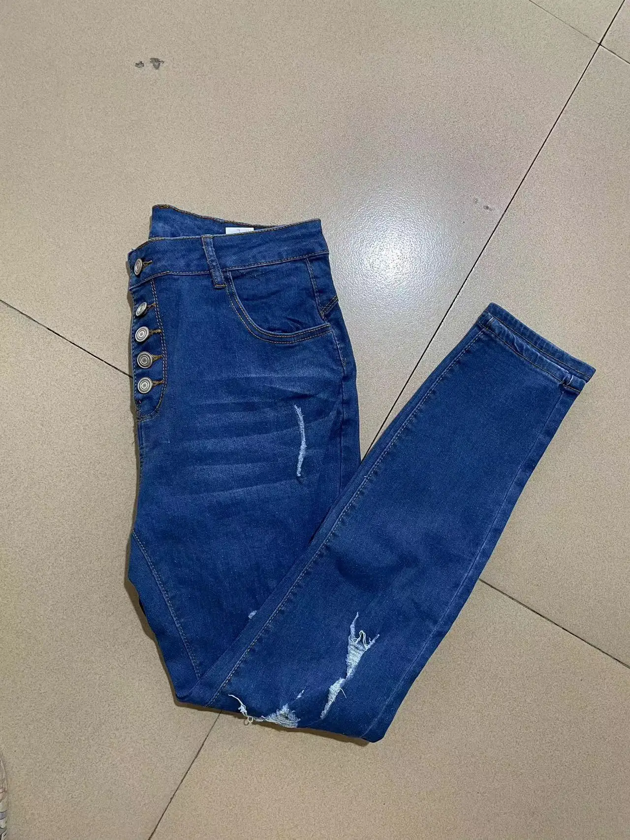 Good Stretchy Cut Out Denim Pants for Women Casual Fashion Hole Patchwork  Pencil Women Jeans Pants