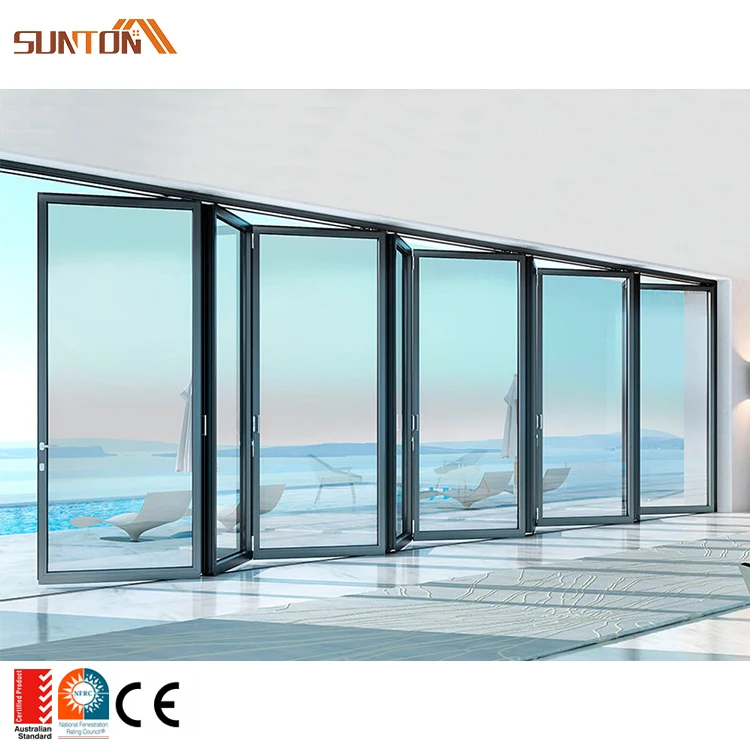 Factory Price Outdoor Metal Movable Bi Fold Doors Exterior Patio Weatherproof Aluminum Glass Sliding Folding Partition Door