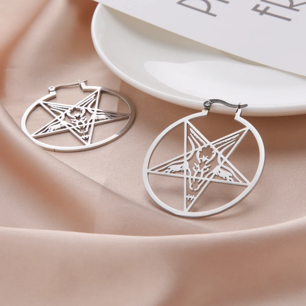Orecchini Cerchio in Acciaio Donna Cerhietto Stelle Stelline Argento