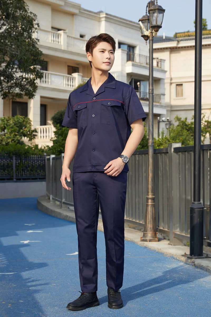 Summer workwear set men thin long short-sleeved site workshop labor construction engineering securit