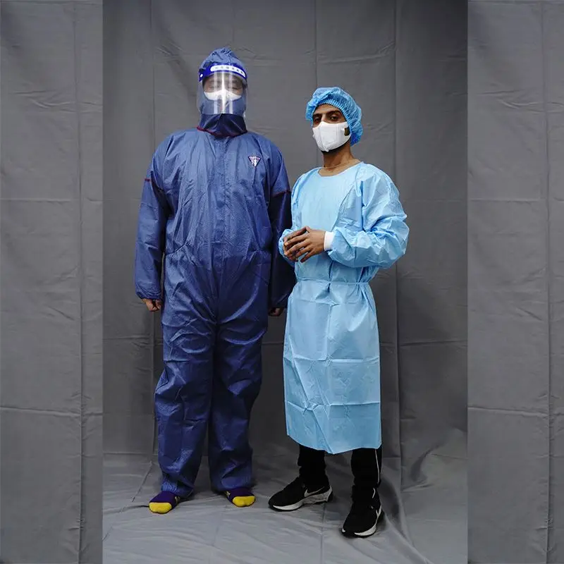 Biodegradable Customized Professional High Quality  Disposable Cpe Gown With Thumb Loop Medical Suite Disposable Coverall