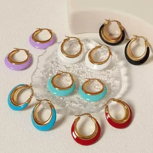 Vintage 18K Gold Plated Stainless Steel Earrings Drop Glue Hoop Design Classic Style for Women's Party Fashion Jewelry