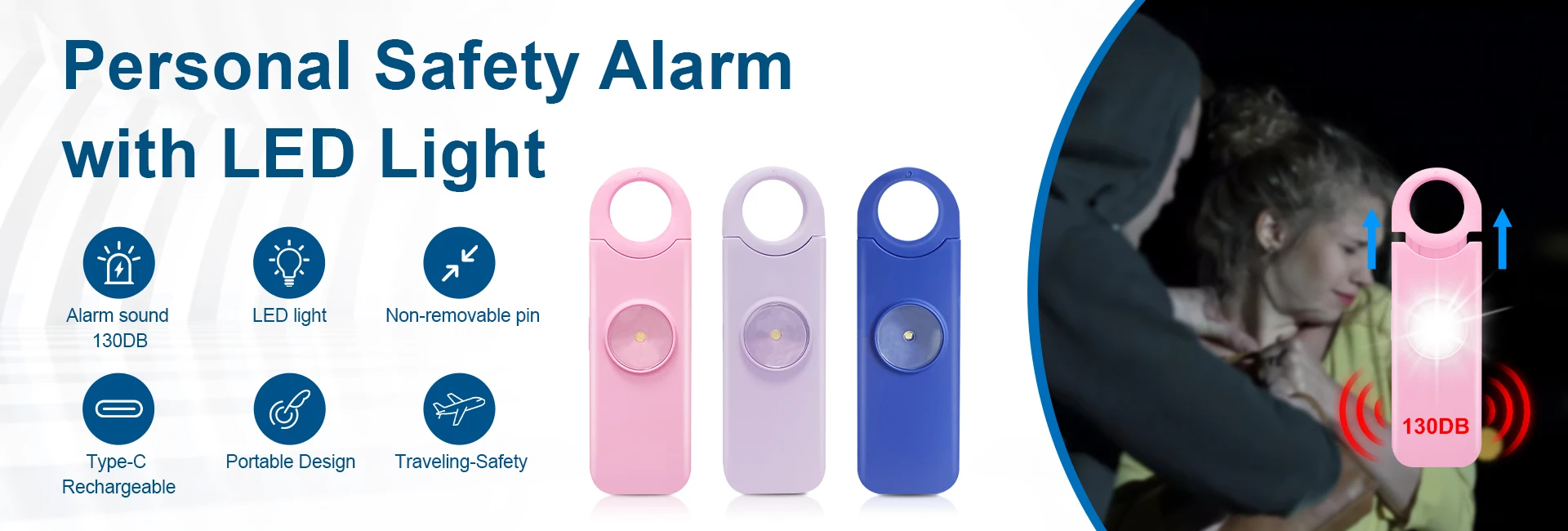 130dB SOS Call and GPS Location SMS Personal Safety Alarm with Strobe Light Rechargeable Self Defense Keychain for Women manufacture