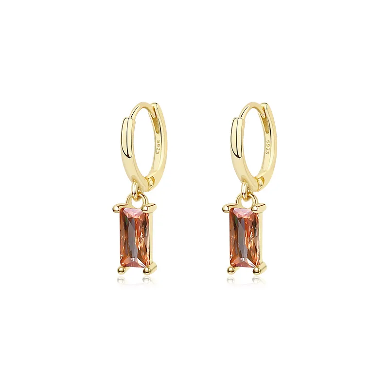 Daidan Gold Plated Earrings Hoops Simple Silver Baguette Colored Hoop 925 Sterling Silver Drop Cubic Zirconia Earrings