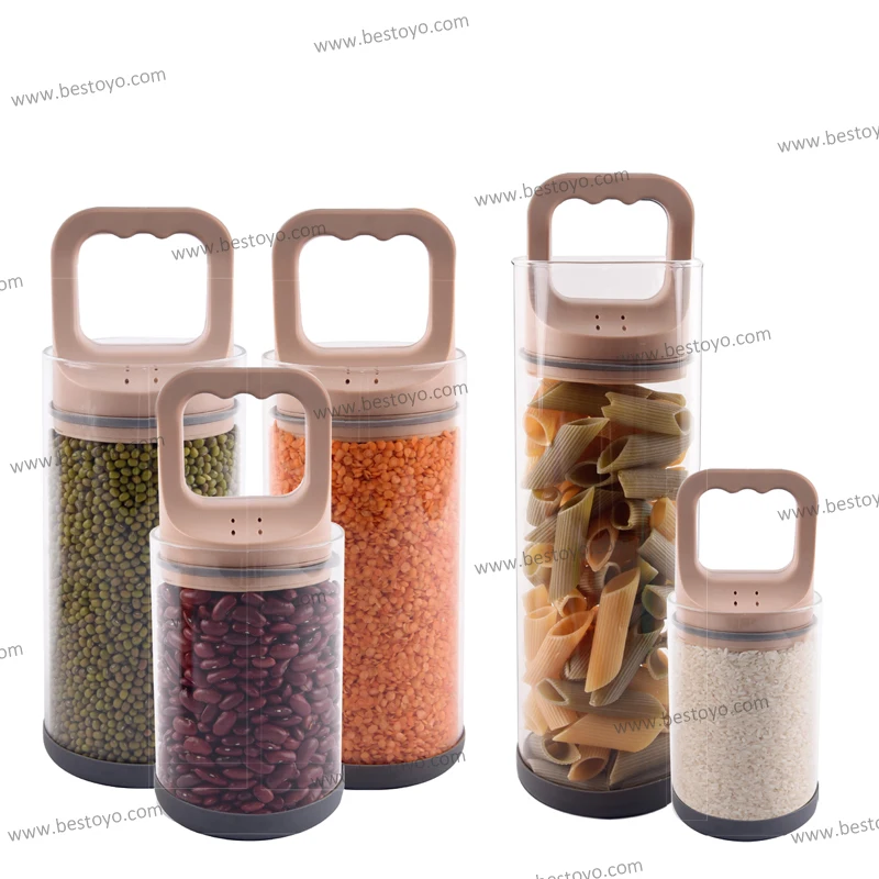 Vacuum Storage Canister Set with Plastic Folding Handle Lid High Borosilicate Glass Jar