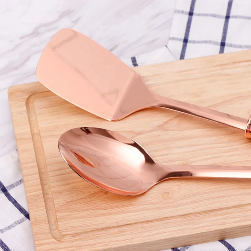 Лидер продаж на Amazon, кухонные принадлежности, кухонные аксессуары из нержавеющей стали цвета розового золота с ручкой из мрамора